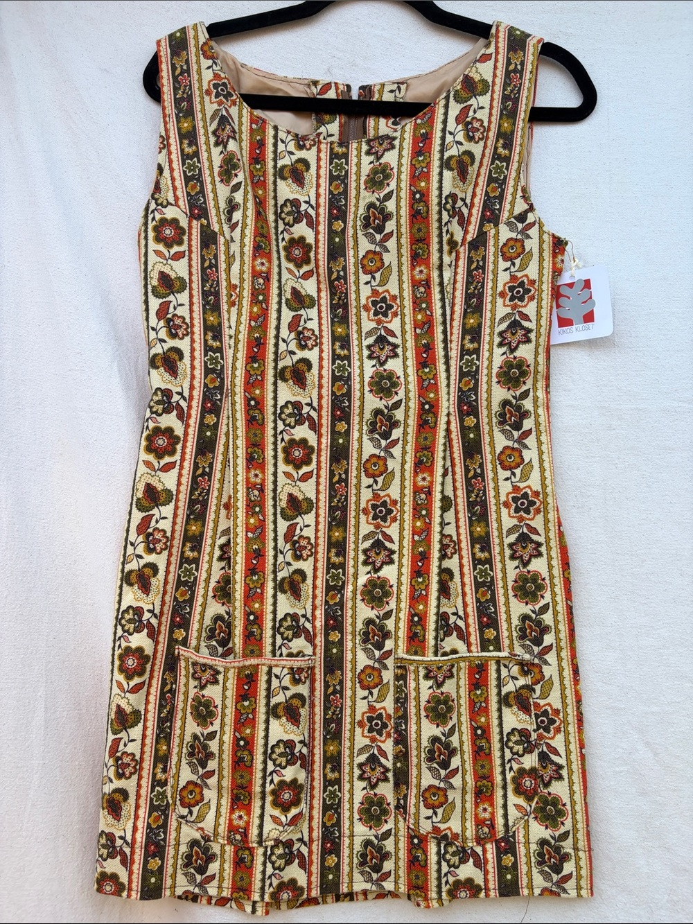 Sleeveless Floral Stripe Mini Dress in Cream and Olive